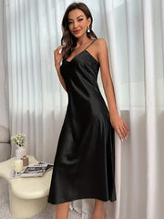 Satin Slip Nightdress V Neck Spaghetti Strap Sleep Dress Women's Sleepwear