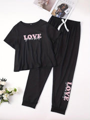 Letter Print Pajama Set Top & Pants Women's Loungewear