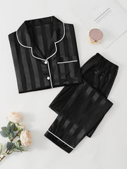 Striped Satin Pajama Set Long Sleeve Top & Lounge Pants