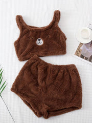 Bear Print Pajama Set Crew Neck Tank Top & Shorts