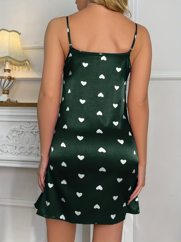 Heart Print Sexy Slip Nightdress Casual Night Dress Women's Sleepwear
