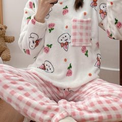 Floral Print Pajama Set Long Sleeve Crew Neck & Plaid Pants