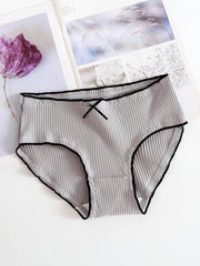 5pcs Women's Bow Tie Ribbed Briefs Lingerie Panties
