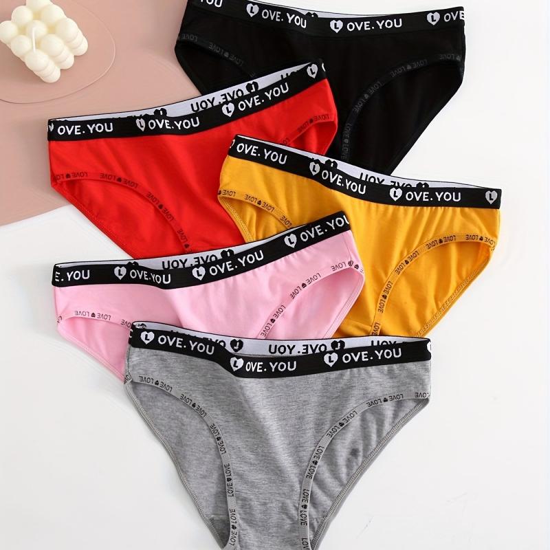 5pcs Letter Tape Briefs Stretchy Intimates Panties Women's Lingerie