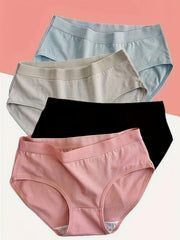 4pcs Comfy & Breathable Solid Briefs Intimates Panties Women's Lingerie