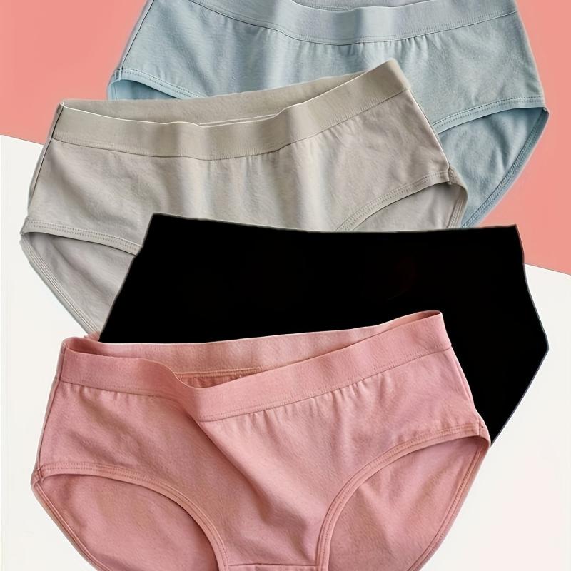 4pcs Comfy & Breathable Solid Briefs Intimates Panties Women's Lingerie