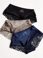3pcs Lace Panty Satin Panty Smooth Soft Lingerie