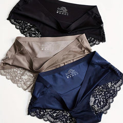 3pcs Lace Panty Satin Panty Smooth Soft Lingerie