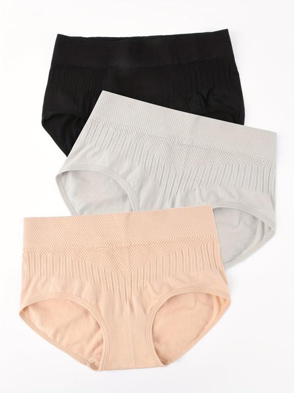 3pcs Seamless Texture Briefs Comfort Butt Lifting Mid Waist Elastic Panties