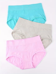 3pcs Seamless Texture Briefs Comfort Butt Lifting Mid Waist Elastic Panties