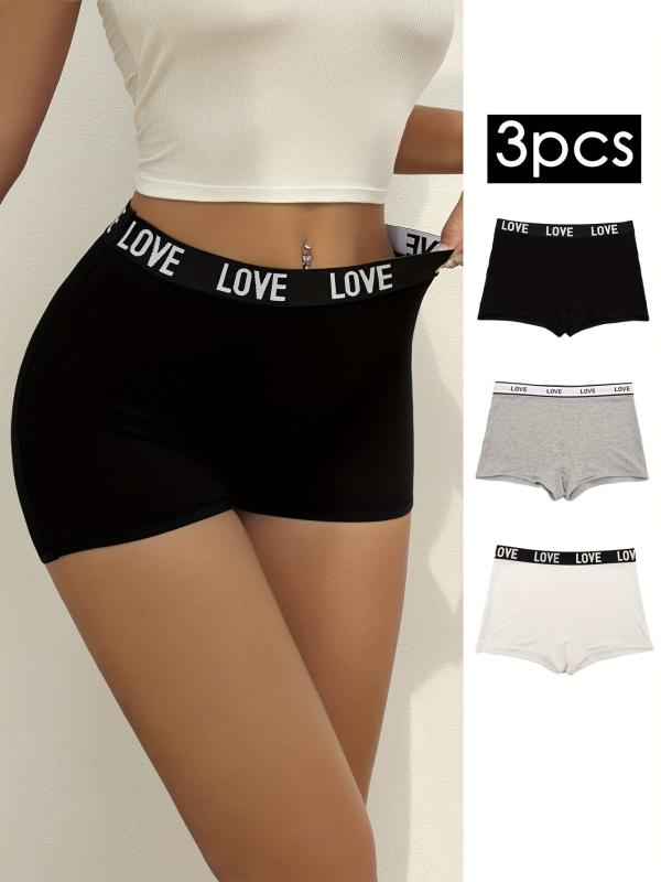 3pcs Letter Print Boyshort Panties Soft & Comfortable Stretch