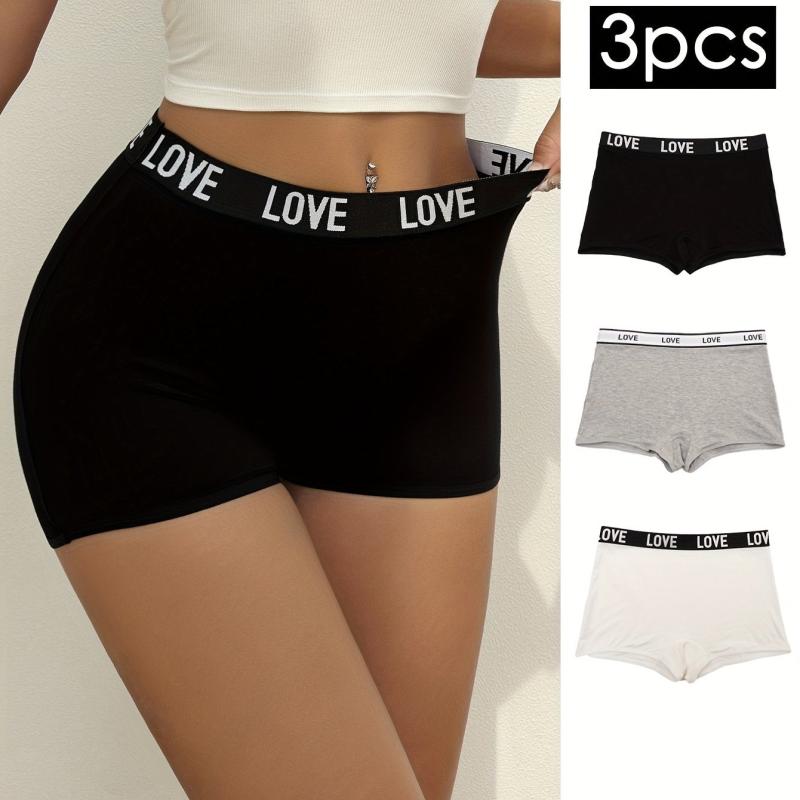 3pcs Letter Print Boyshort Panties Soft & Comfortable Stretch