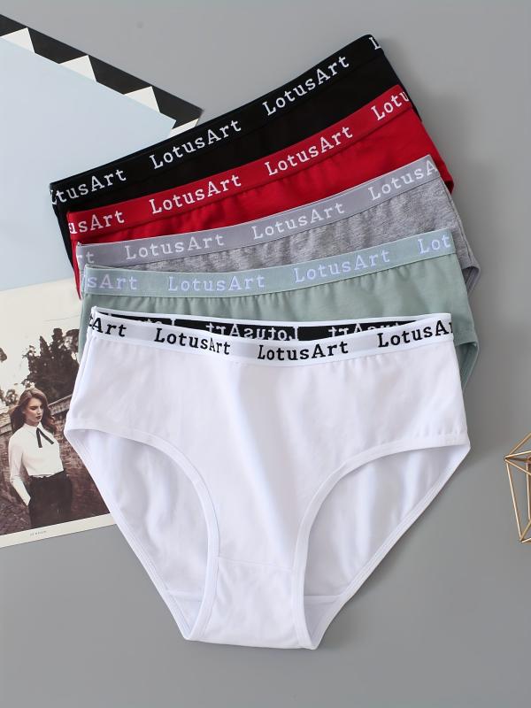 5pcs Letter Tape Sports Briefs Mid Waist Intimates Panties