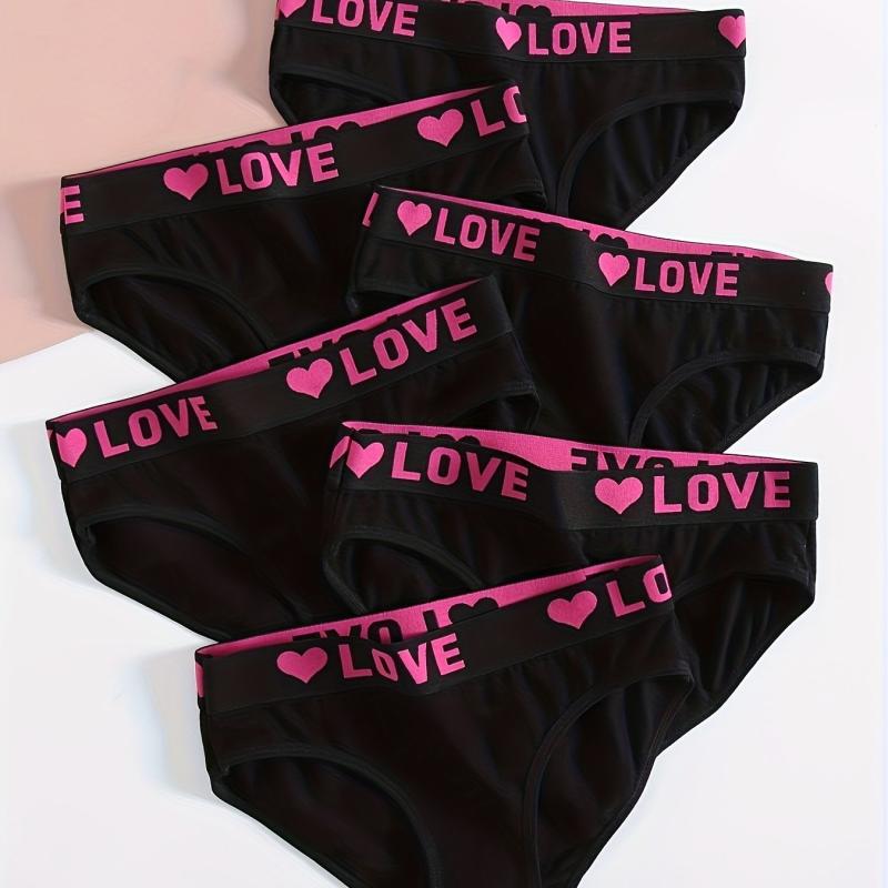 6pcs Letter Print Briefs Comfy Stretchy Sports Panties