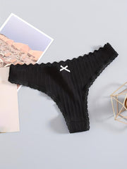 Floral Lace Trim Thongs Low Waist Panties
