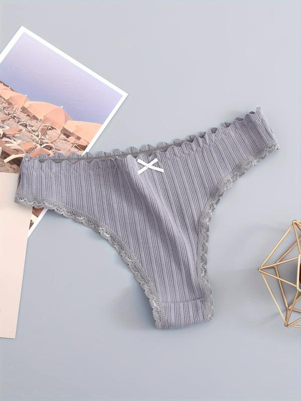 Floral Lace Trim Thongs Low Waist Panties