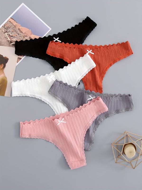 Floral Lace Trim Thongs Low Waist Panties