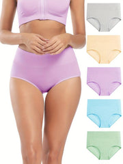 5pcs Solid High Waist Cotton Panties Women's Lingerie