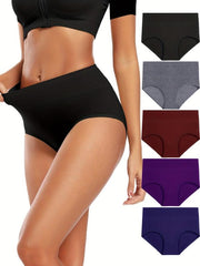5pcs Solid High Waist Cotton Panties Women's Lingerie