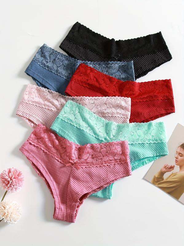 6pcs Polka Dot Hipster Panties with Lace Intimates Women's Lingerie