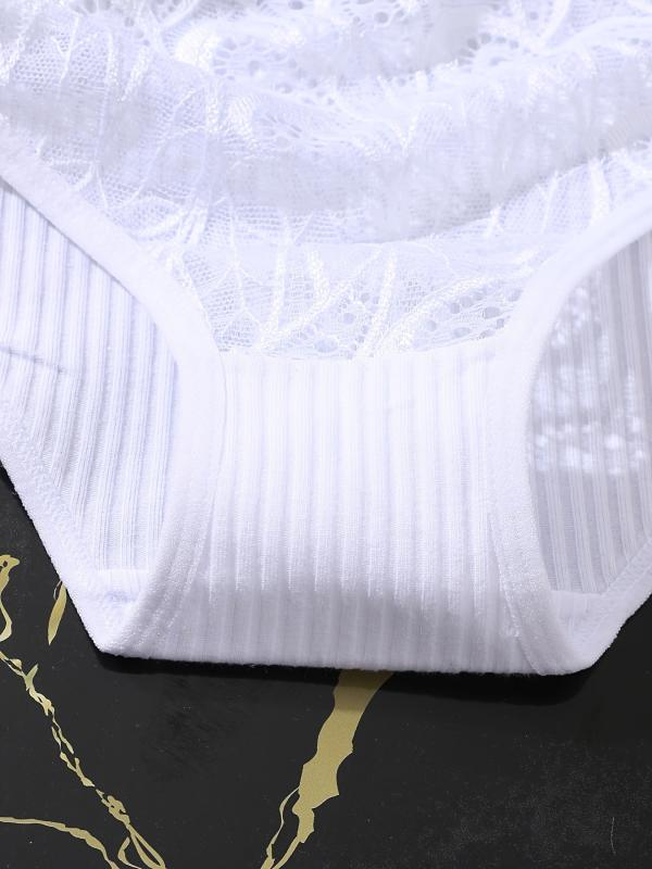 3pcs Lace Contrast Bikini Panties Mid Waist Comfort Briefs