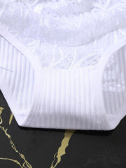 3pcs Lace Contrast Bikini Panties Mid Waist Comfort Briefs