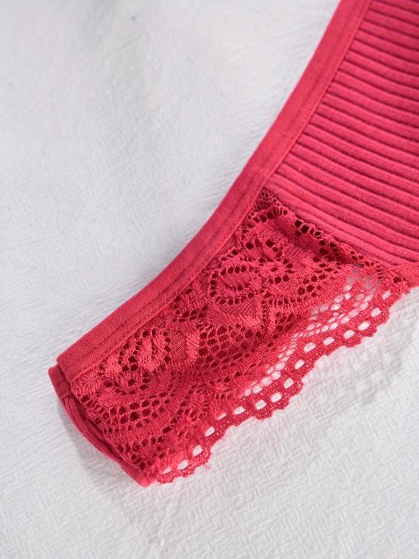 6pcs Lace Ribbed Thongs Soft Comfy Intimates Panties Women's Lingerie