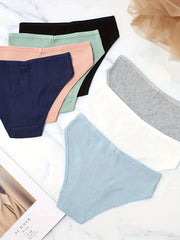 7pcs Mixed Ribbed Thongs Comfy & Breathable Intimates Panties