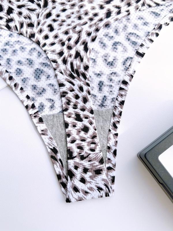 4pcs Leopard Print Thongs Sexy Low Waist Panties Women's Lingerie