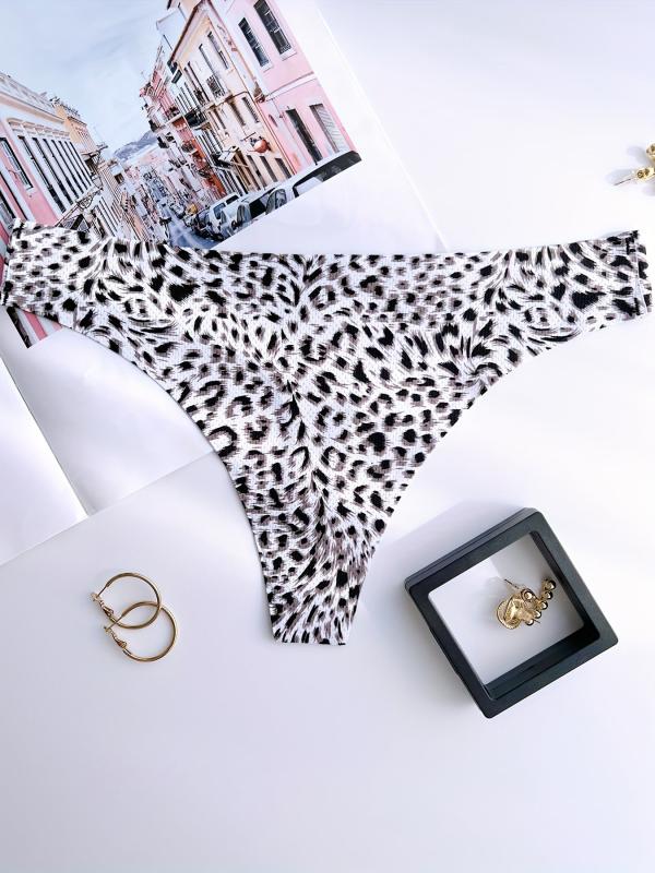 4pcs Leopard Print Thongs Sexy Low Waist Panties Women's Lingerie