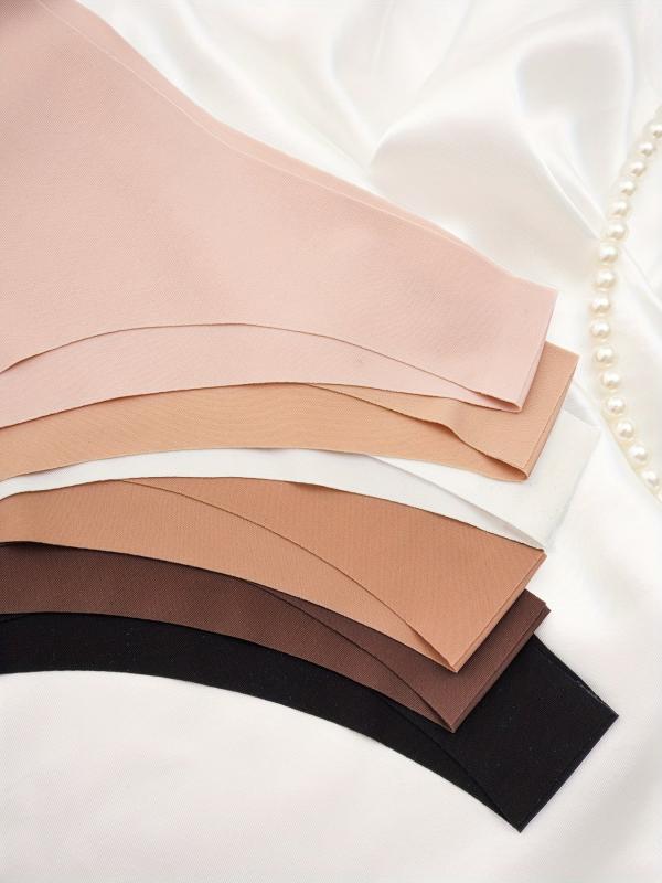 6pcs Seamless Solid Thongs Soft & Comfy Stretchy Intimates Panties