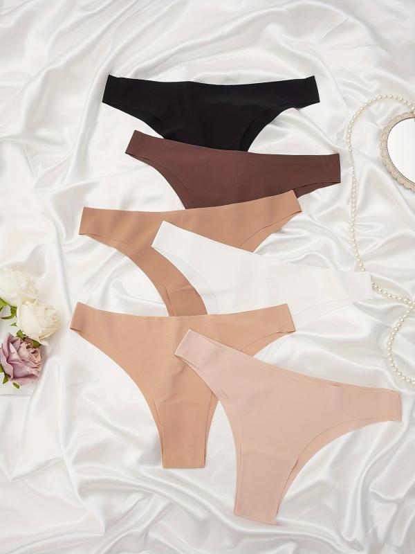 6pcs Seamless Solid Thongs Soft & Comfy Stretchy Intimates Panties
