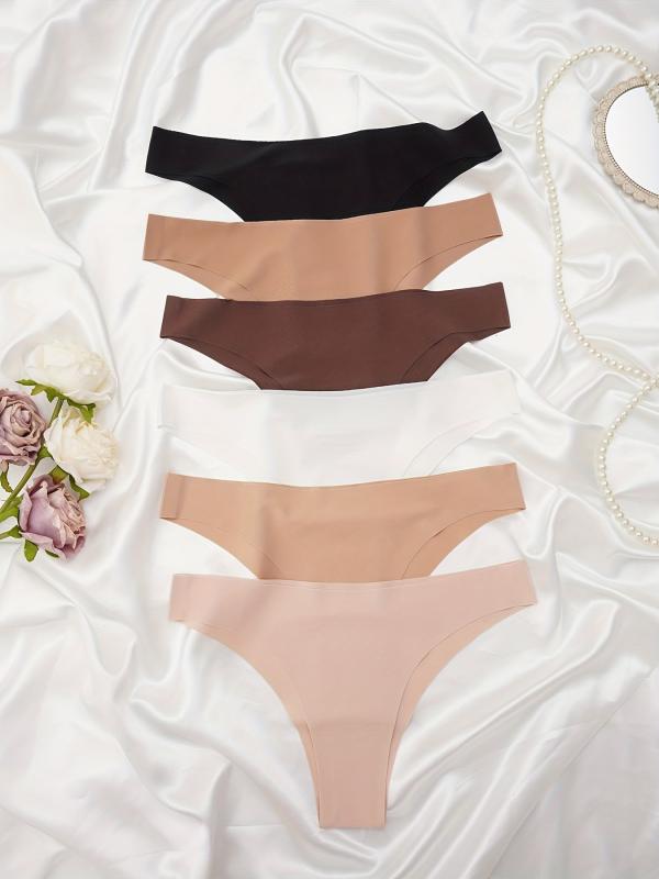 6pcs Seamless Solid Thongs Soft & Comfy Stretchy Intimates Panties