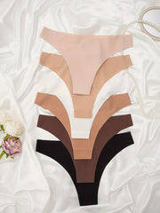 6pcs Seamless Solid Thongs Soft & Comfy Stretchy Intimates Panties