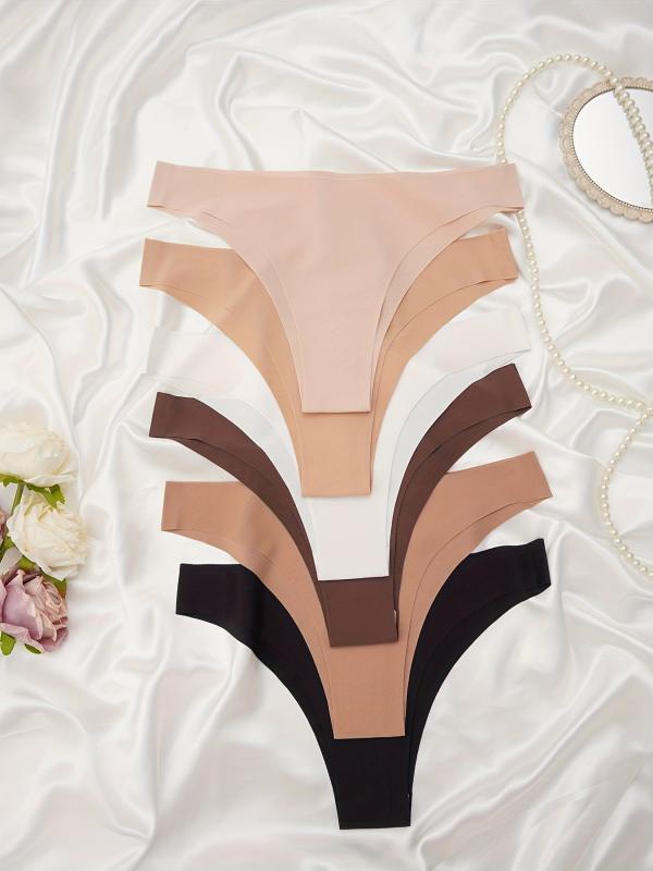 6pcs Seamless Solid Thongs Soft & Comfy Stretchy Intimates Panties