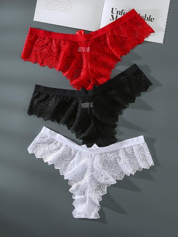 3 Pack Lace Bow Panties Assorted Colors Bikini Briefs Women's Underwear