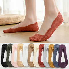 6 Pairs Floral Lace Ankle Socks Non slip Mesh Women's Stockings