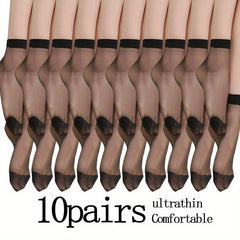10 Pairs Ultra-Thin Semi-Sheer Short Socks Women's Stockings & Hosiery