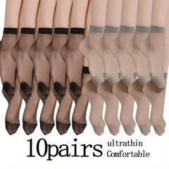 10 Pairs Ultra-Thin Semi-Sheer Short Socks Women's Stockings & Hosiery