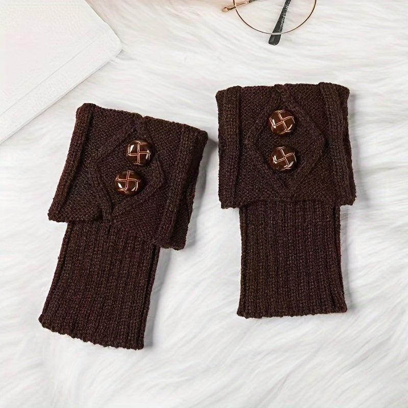 Classic Knit Leg Warmers with Buttons Decor