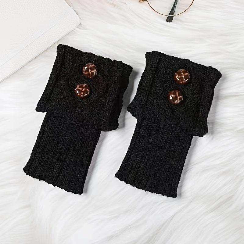 Classic Knit Leg Warmers with Buttons Decor