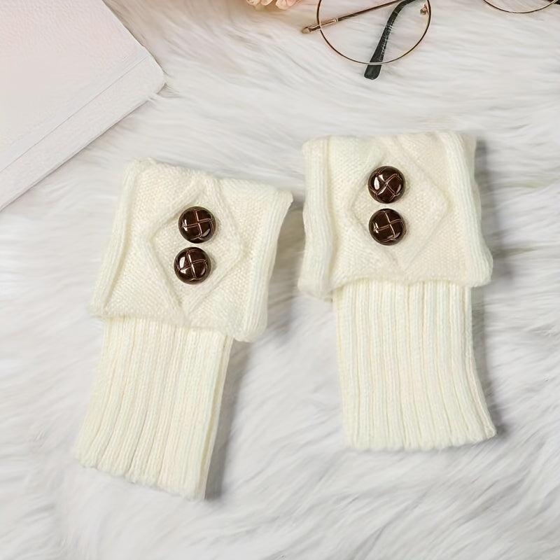 Classic Knit Leg Warmers with Buttons Decor