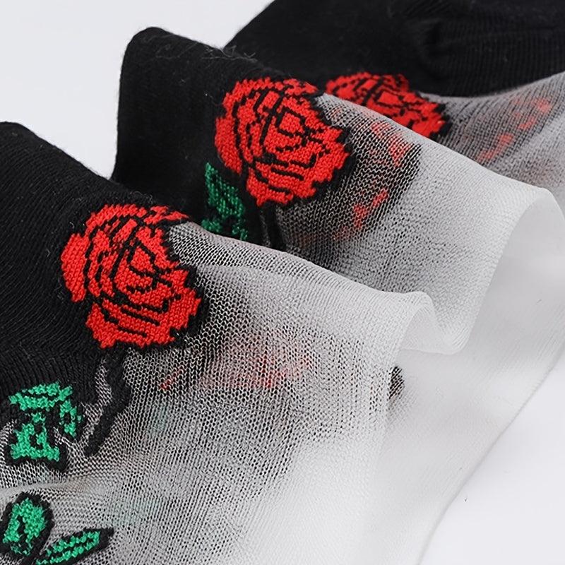 5 Pairs Mesh Floral Print Mid Tube Socks for Women