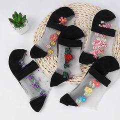 5 Pairs Mesh Floral Print Mid Tube Socks for Women