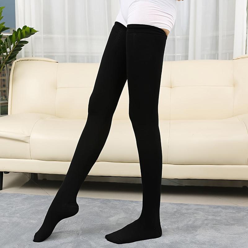Solid Over Knee High Socks Extra Long Thigh High Stockings