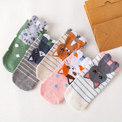5 Pairs Cartoon Cat Short Socks Women's Stockings