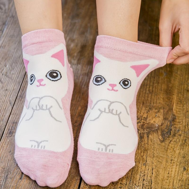 5 Pairs Cartoon Cat Short Socks Women's Stockings