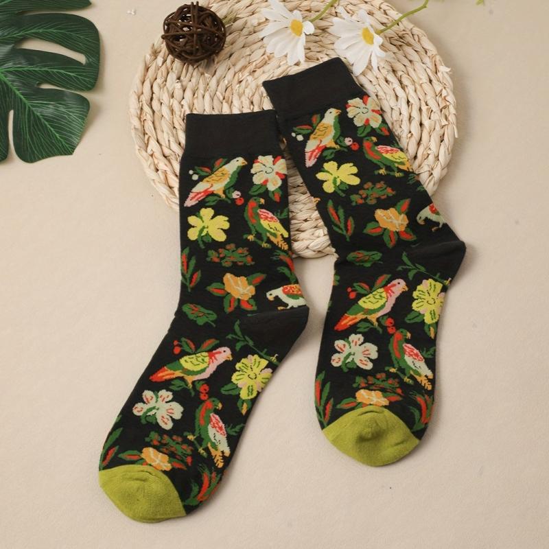 Floral Print Socks Retro Style Soft & Comfy Mid Tube Socks Women's Stockings