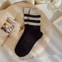 5 Pairs Women's Crew Socks Striped Collage Style Pack