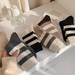 5 Pairs Women's Crew Socks Striped Collage Style Pack